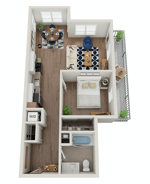 Floor plan for 1 bed, 1 bath, 732 sqft